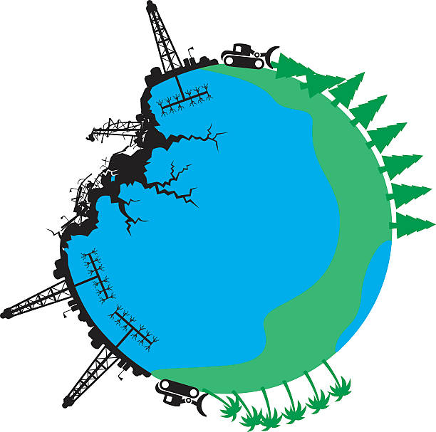 разрыв пласта сверло rig уничтожения planet earth - oil industry oil rig mining oil stock illustrations