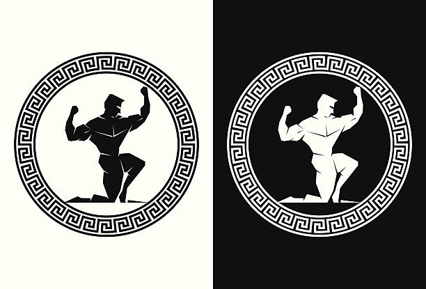 ilustrações, clipart, desenhos animados e ícones de hercules dentro de uma chave grego vista frontal - muscular build men human muscle body building exercises