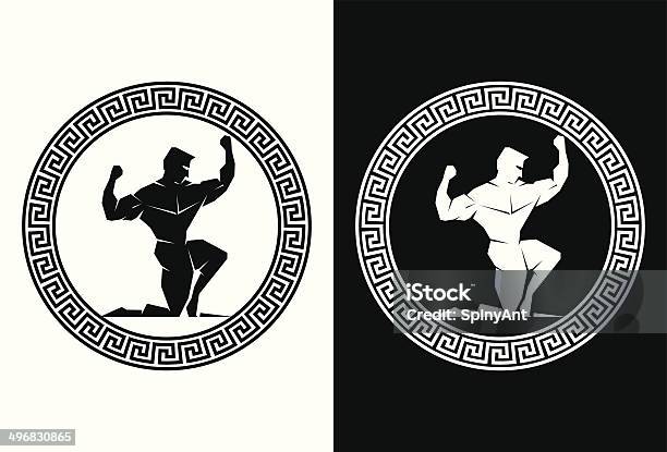 Hercules Inside A Greek Key Front View Stock Illustration - Download Image Now - Hercules - Mythological Character, Greek Mythology, Classical Greek