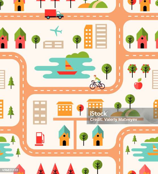 City Map Seamless Background Pattern Stock Illustration - Download Image Now - Airplane, Bicycle, Business