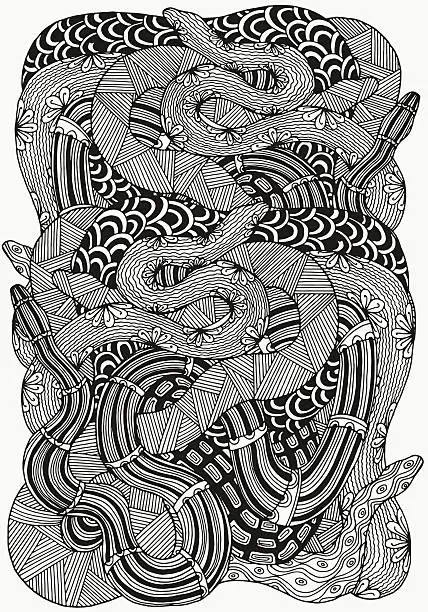 Vector illustration of Artistically snakes. A bunch of snakes.