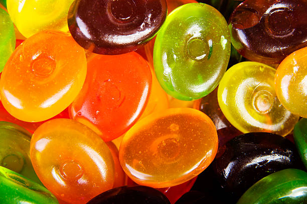 Close up colorful hard candies stock photo