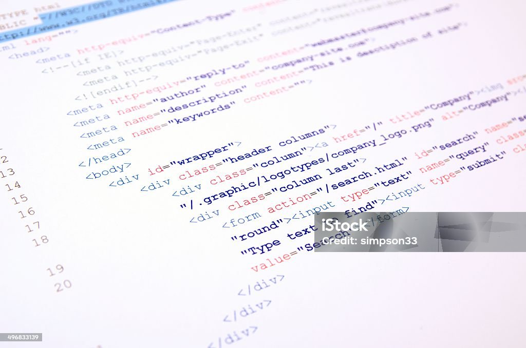 Code Of Html Language On White Background Stock Photo - Download Image ...