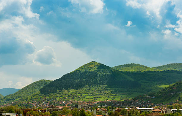 Bosnian Pyramid of the Sun Forested pyramid over the Visoko city. bosnia and herzegovina stock pictures, royalty-free photos & images