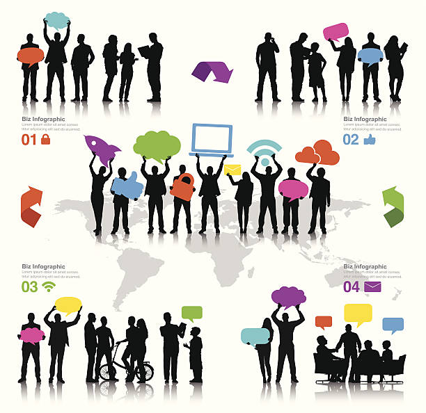 ilustrações de stock, clip art, desenhos animados e ícones de vetor de negócios e redes sociais - social media teamwork global communications togetherness