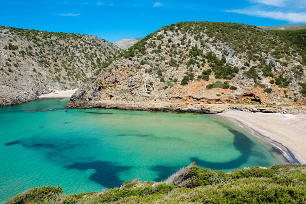Cala Domestica Cala Domestica beach and promontory, isolated and wild beach along the west coast of Sardinia, Buggerru, Italy Buggerru stock pictures, royalty-free photos & images