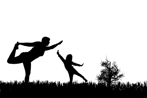 Vector silhouette of family on a white background.
