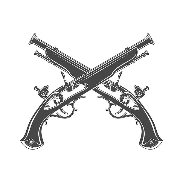firelock muszkiet. zbrojowni wzór. koszulka w stylu wiktoriańskim. pistolet steampunk - arsenal stock illustrations