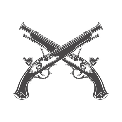 Firelock musket. Armoury template. Victorian t-shirt design. Steampunk pistol
