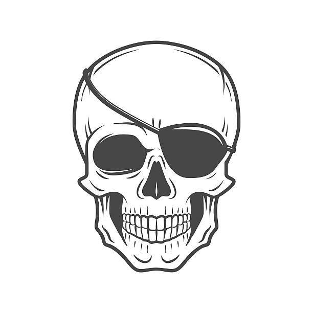 Pirate evil skull vector. Jolly Roger with eyepatch template Pirate evil skull vector. Jolly Roger with eyepatch template.  one eyed stock illustrations
