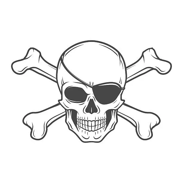 Vector illustration of Jolly Roger with eyepatch skull vector. Pirate insignia concept