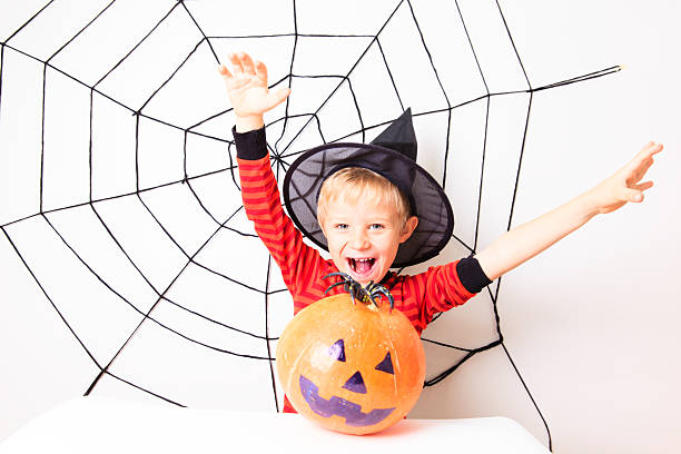 istock cute little boy on Halloween party 496848444