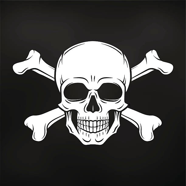 jolly roger pirate mit gekreuzten template. tod t-shirt-konzept - menschlicher schädel stock-grafiken, -clipart, -cartoons und -symbole