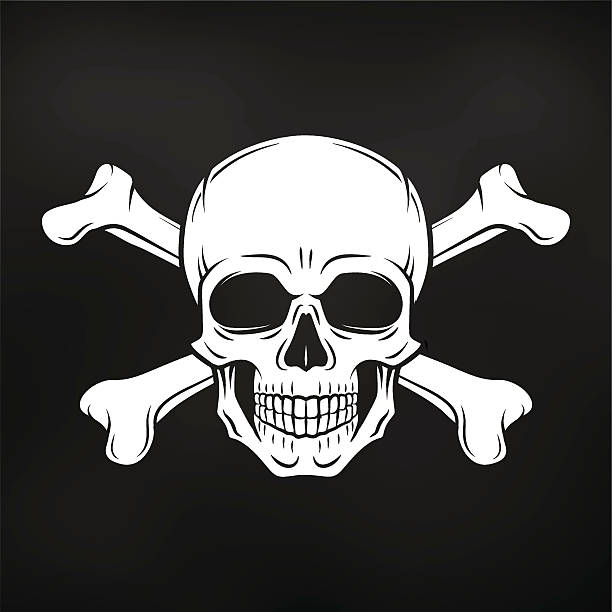 ilustrações, clipart, desenhos animados e ícones de pirate jolly roger com ossos cruzados template. camiseta conceito de morte - caveira osso