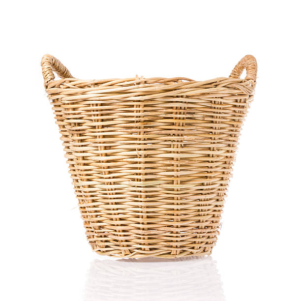 istock Brown vintage weave basket isolated on white. 496851144