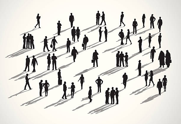 Vector of  Business People in Different Actions Vector of  business people in different actions. crowd of people silhouettes stock illustrations