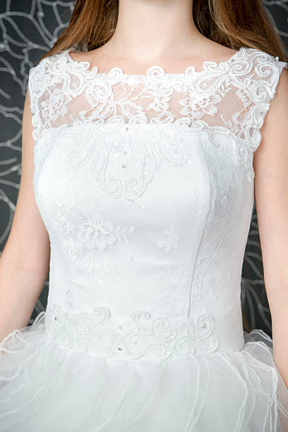 istock Lace white wedding dress closeup 496852267