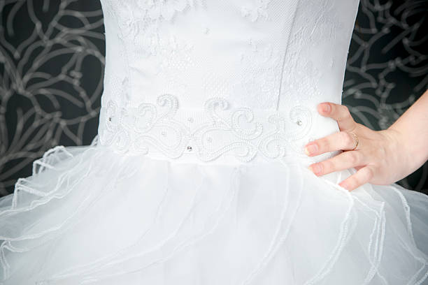 istock Lace white wedding dress closeup 496852271