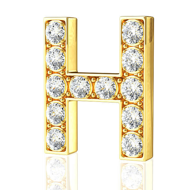 ouro latina h com diamantes - diamond letter h alphabet text imagens e fotografias de stock