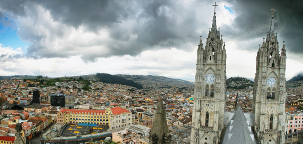 Panoramic views of Quito from Basilica del voto nacional, Ecuador