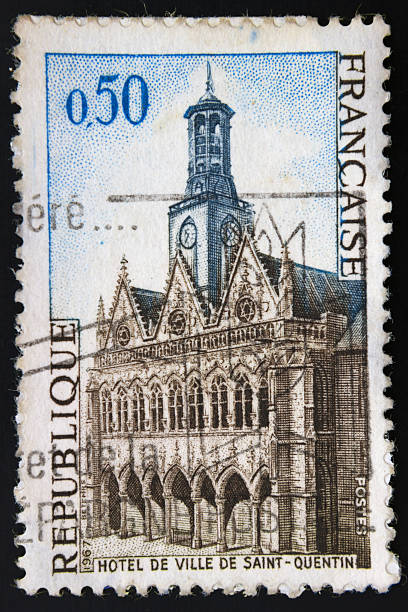 istock French postage stamp - Hotel de Ville de Saint-Quentin 1967 496854681