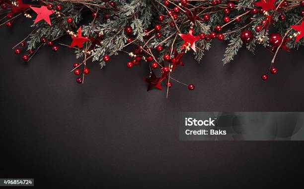 Christmas Decoration With Fir Branches Stock Photo - Download Image Now - 2015, Backgrounds, Berry Fruit