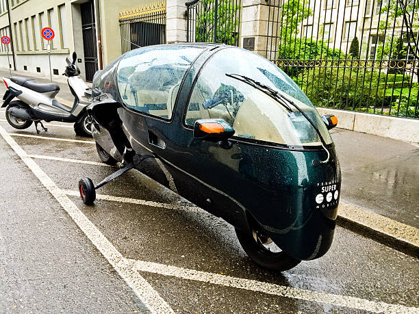 Concept of self-driving delivery robot car. The robot can carry pizza, hamburger without driver. Copy space in body available. 3D rendering image with clipping path. Original design.