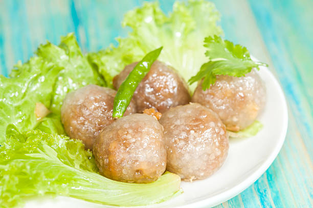 istock Tapioca Balls with Pork Filling and Paprika on Lettuce 496855152
