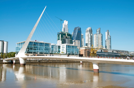 Buenos Aires, Argentina - April 18, 2014: Puerto Madero's neighborhood in Buenos Aires, Argentina, along the waterfront. It's one of the most trendy neighborhoods in the city, and many offices are located there as well.
