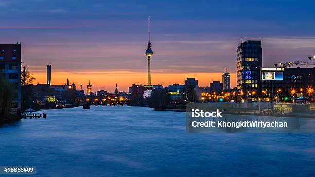 Tv Tower In Berlin Germany At Night Stock Photo - Download Image Now - Night, Kreuzberg, Television Tower - Berlin