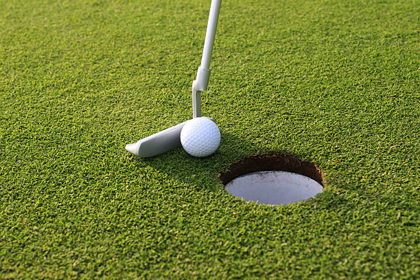 istock Golfer putting ball into hole at golf course, putting green 496855735
