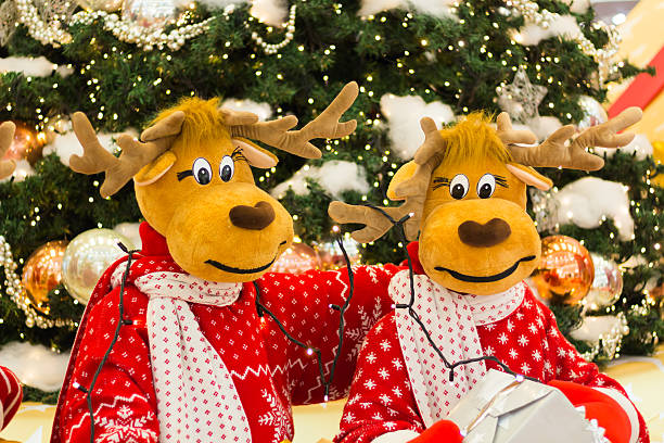 istock Christmas tree, Reindeers preparing presents for Christmas 496857268