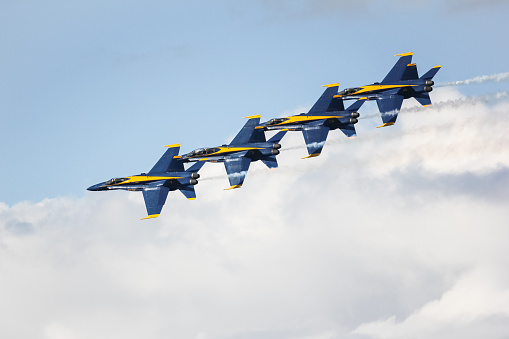 San Francisco, USA - October 8: US Navy Blue Angels during the show in SF Fleet Week on October 8, 2011 in San Francisco, USA.