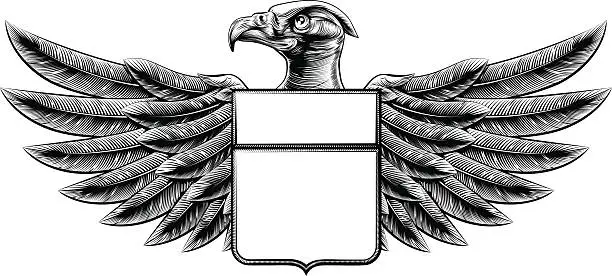 Vector illustration of Woodcut Shield Eagle