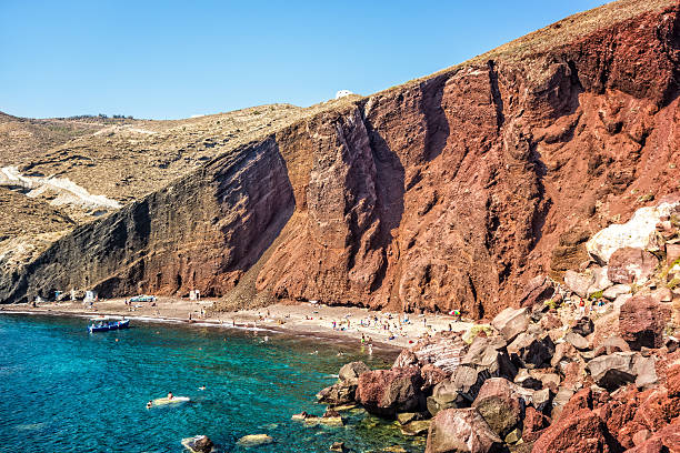 istock Red volcanic beach on Santorini, Greece. 496859133