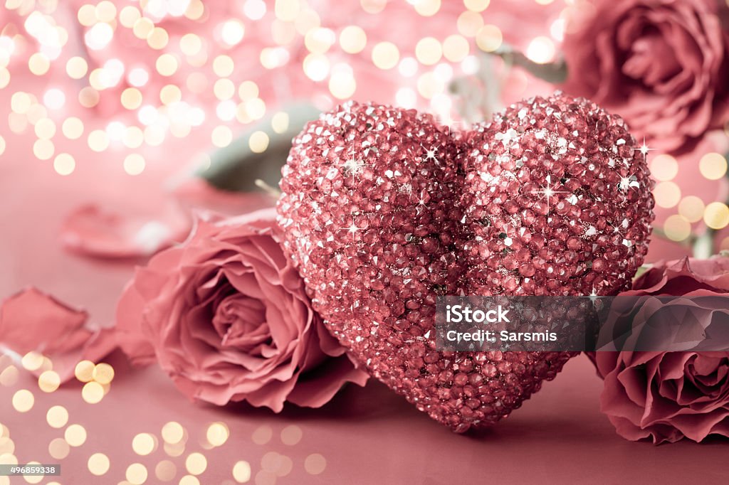 Valentine Heart Valentines Day background with heart and roses. Vintage style 2015 Stock Photo