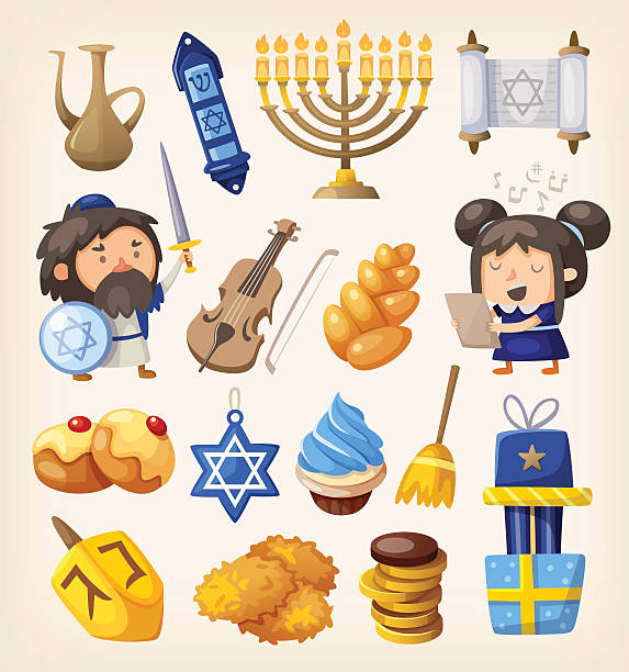 하누카 설정 - menorah hanukkah israel judaism stock illustrations