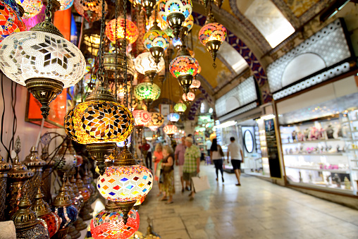 Colorful Turkish lanterns at Grand Bazaar in Istanbul