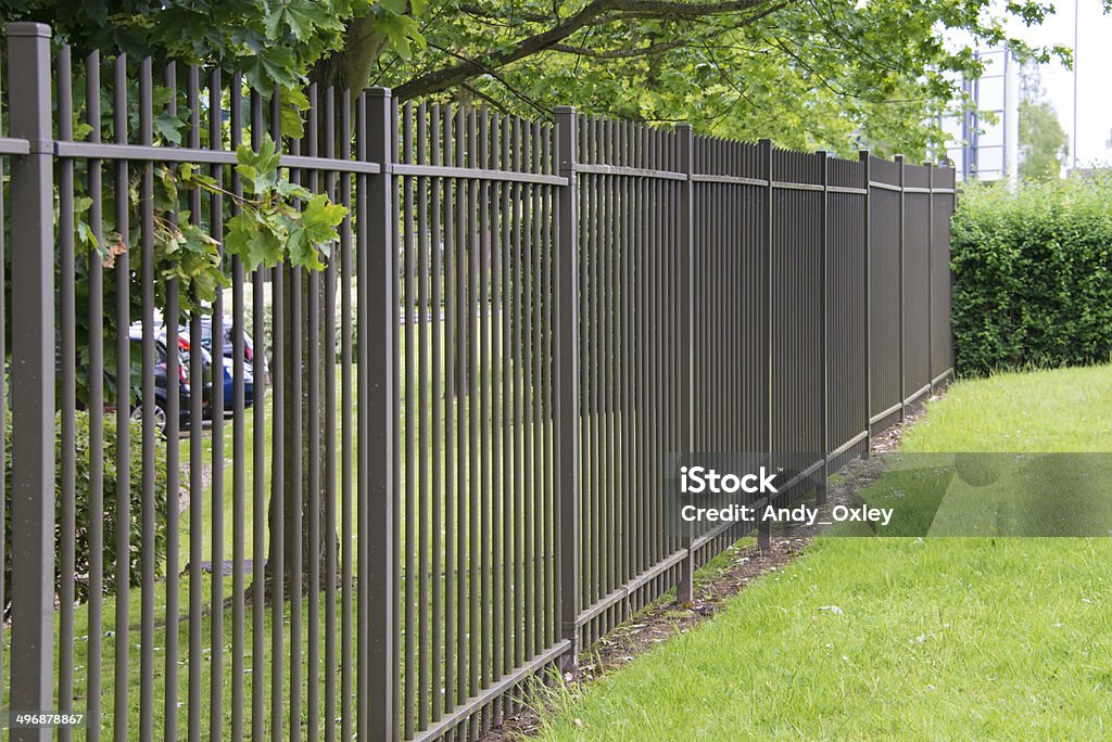 Metal fence Metal industrial security fencing Fence Stock Photo