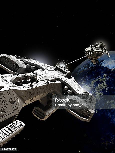 Outer Space Battle Stock Photo - Download Image Now - Outer Space, Battle, Spaceship