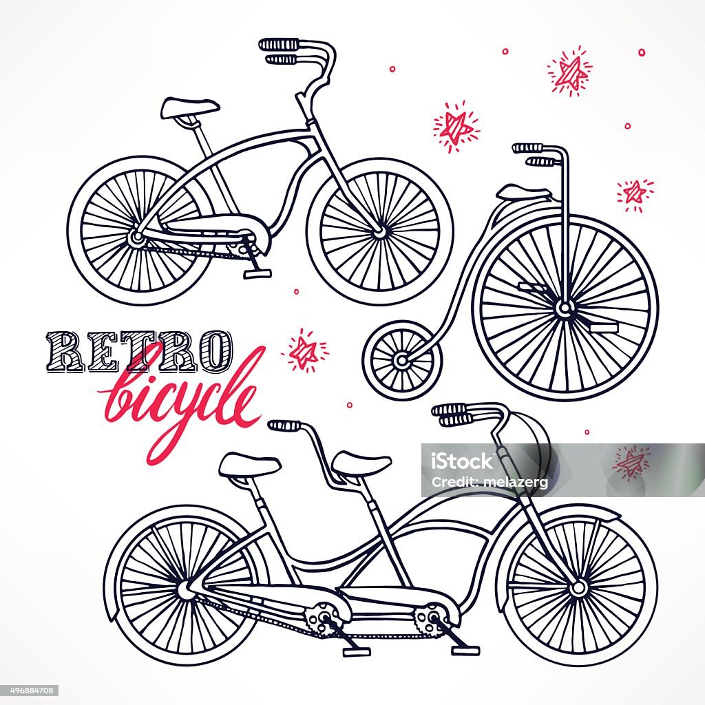 vintage sketch bicycles Set with three sketch vintage bikes. hand-drawn illustration Illustration stock vector