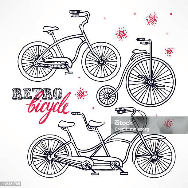 Vintage Sketch Bicycles Stock Illustration - Download Image Now - Illustration, Tandem Bicycle, 2015