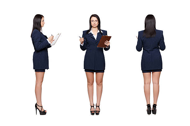 istock Businesswoman front back side view isolated 496885130