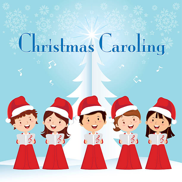 어린이 크리스마스 caroling - caroler christmas music winter stock illustrations