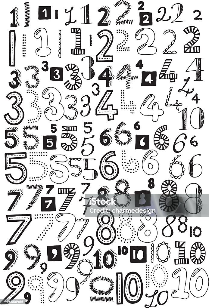 Doodle Numbers Quirky hand drawn vector numbers 1-10 Number stock vector
