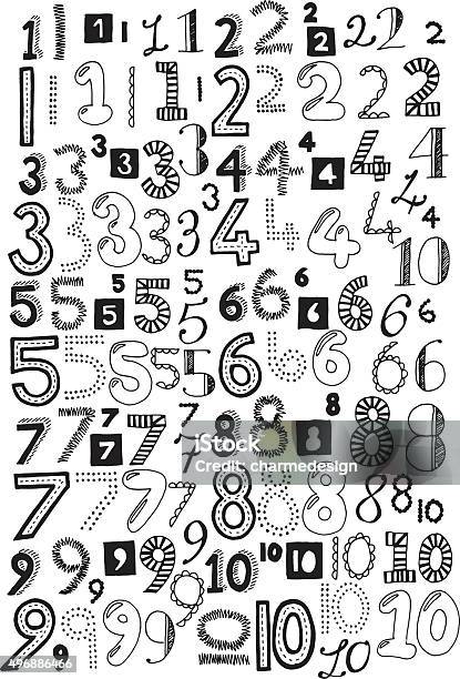 Doodle Numbers Stock Illustration - Download Image Now - Number, Drawing - Art Product, Doodle