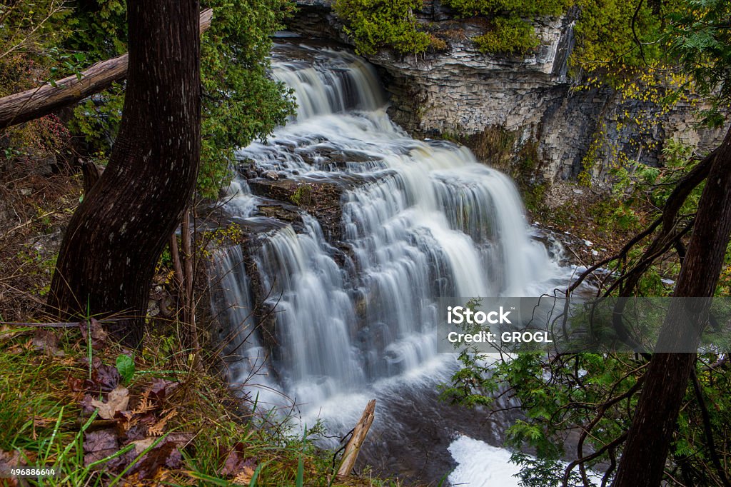 Jones Falls in Owen Sound The scenic Jones Falls in Owen Sound photographed in fall. Falling Stock Photo