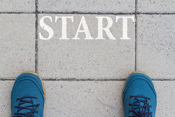 istock Blue shoes on the sidewalk in front of Straton 496887178