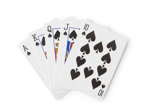 Playing cards, Royal Flush,  Isolated on white, Clipping Path