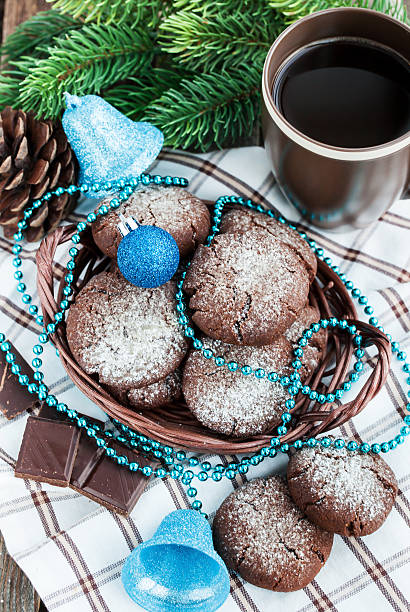 Chocolate crinkles cookies on festive background